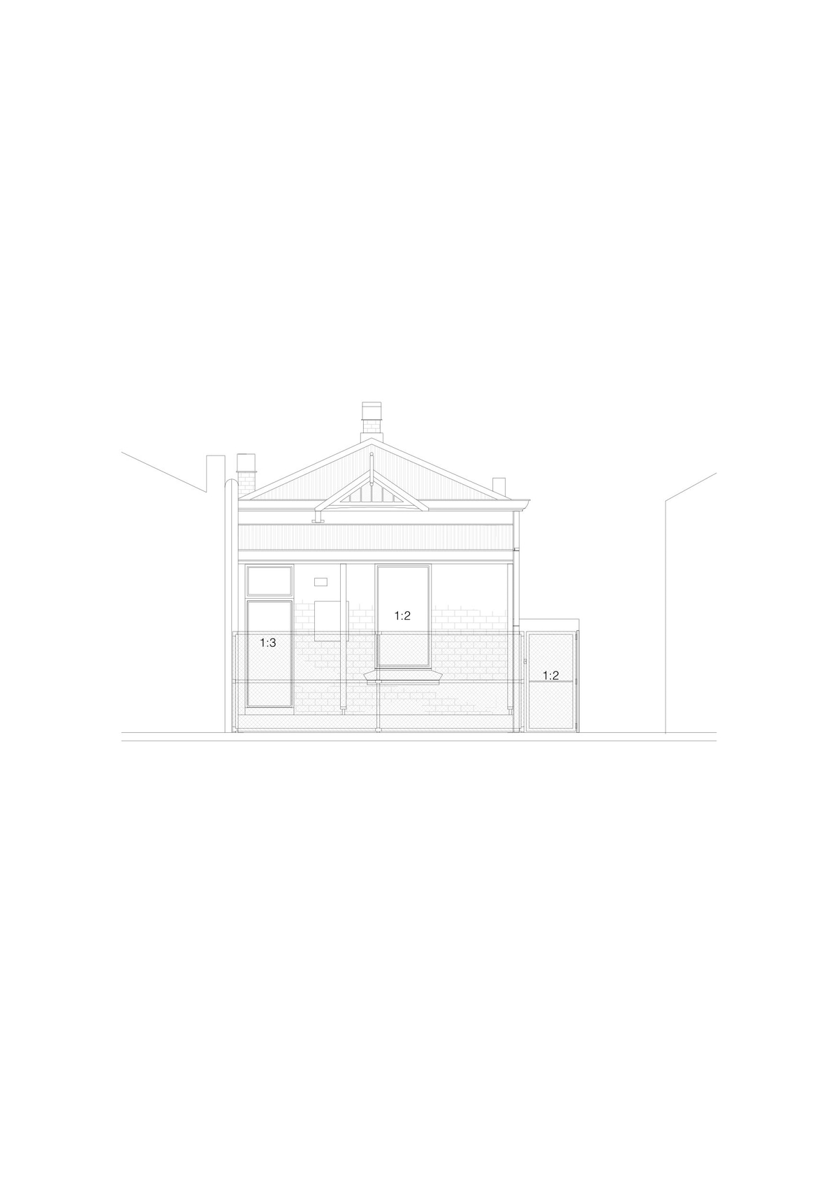 West Elevation Drawing 1:100 Economy House 1 by Office of Alexei Haddad